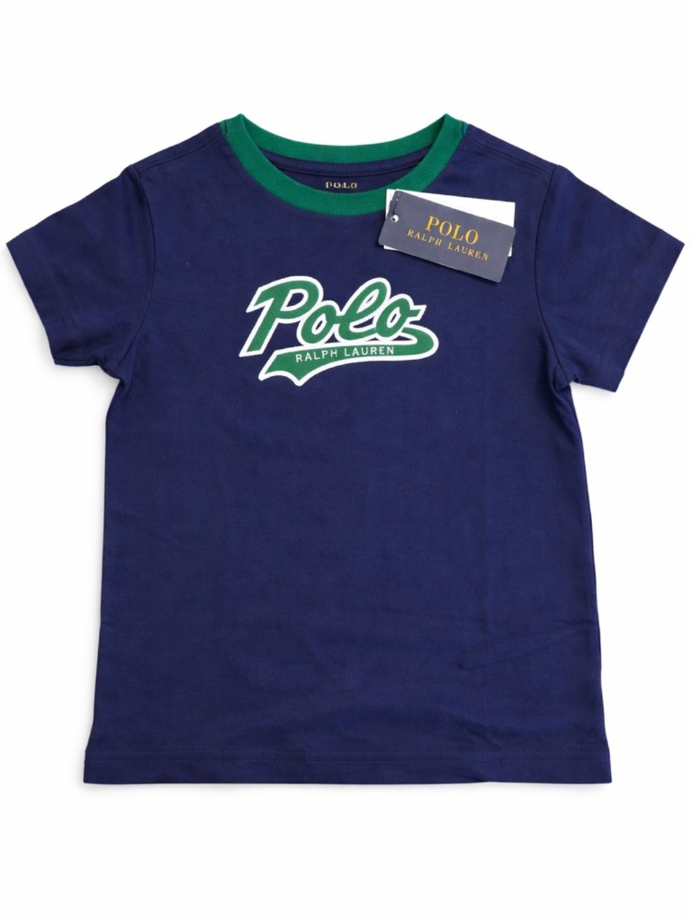 Polo by Ralph Lauren Navy Tee with Green Logo Trim